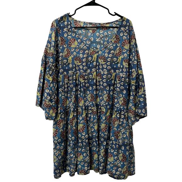 Natural Life Blue Boho Floral Tiered Tunic Dress Sz XL Festival Hippie - Picture 1 of 6